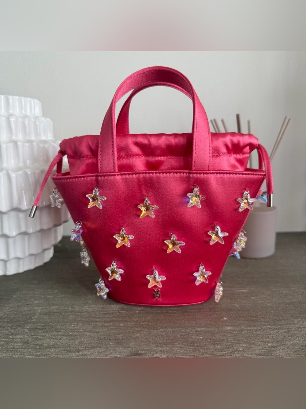 Amina Muaddi Satin Daryl bag